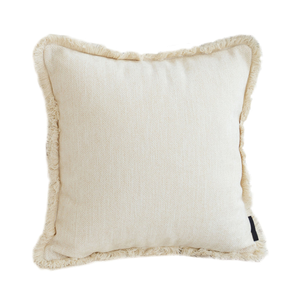 SOGA 45cm Creamy White Home Aesthetic Chenille Texture Tassel Square Throw pillow