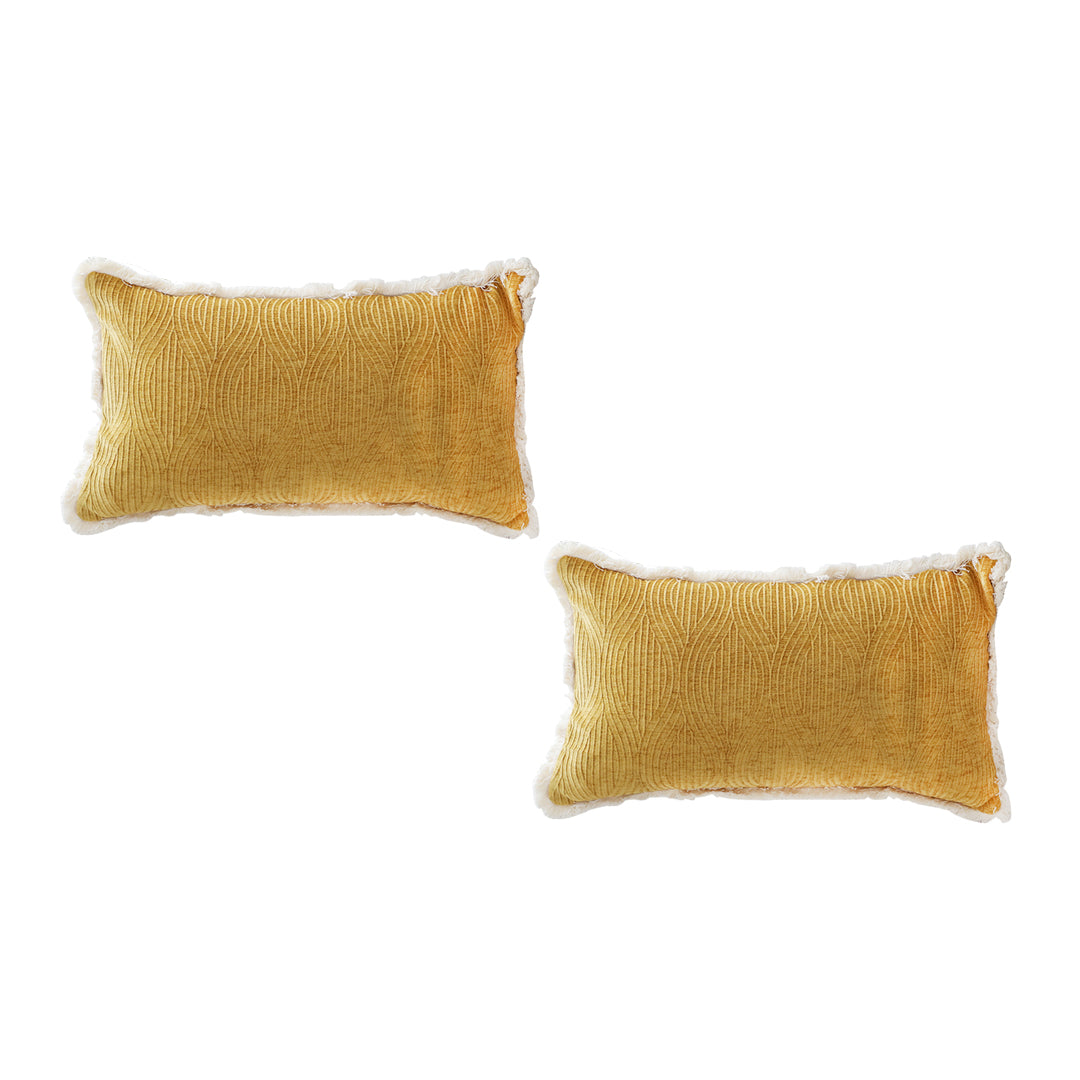 SOGA 2X 35cm Throw Pillow Turmeric Yellow Aesthetic Chenille Texture for Home Decor