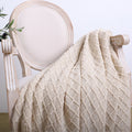 NNEAGS Beige Diamond Pattern Knitted Throw Blanket Warm Cozy Woven Cover Couch Bed Sofa Home Decor with Tassels