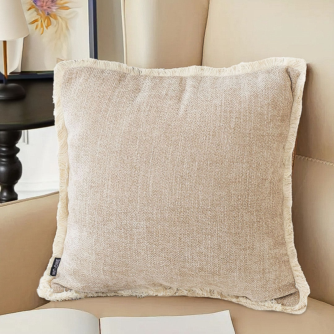 NNEAGS 45cm Milk Coffee Home Aesthetic Chenille Texture Tassel Square Throw pillow