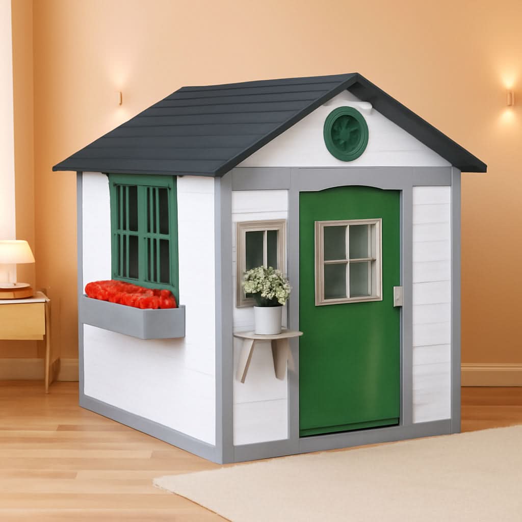 Outdoor Wooden Cottage Playhouse With Planter Boxes