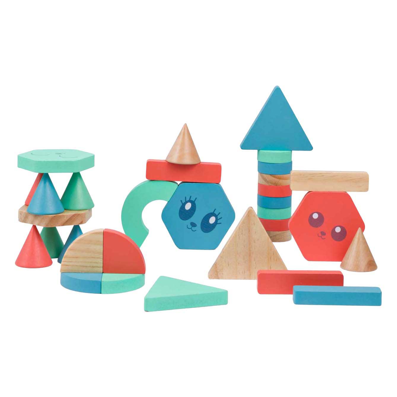 Bs toys wooden building blocks - 38 pieces.