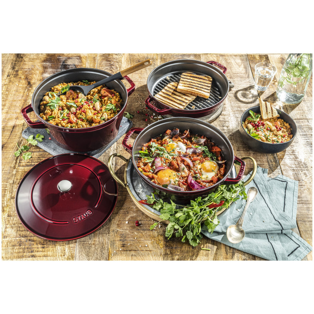 STAUB Stackable Set Stackable Set Large 4 Piece Cast Iron, Grenadine-Red