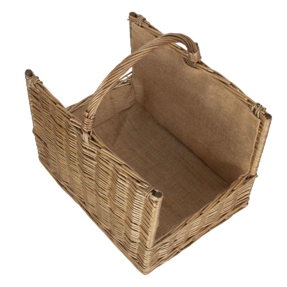 Antique Wash Open End Wicker Log Basket