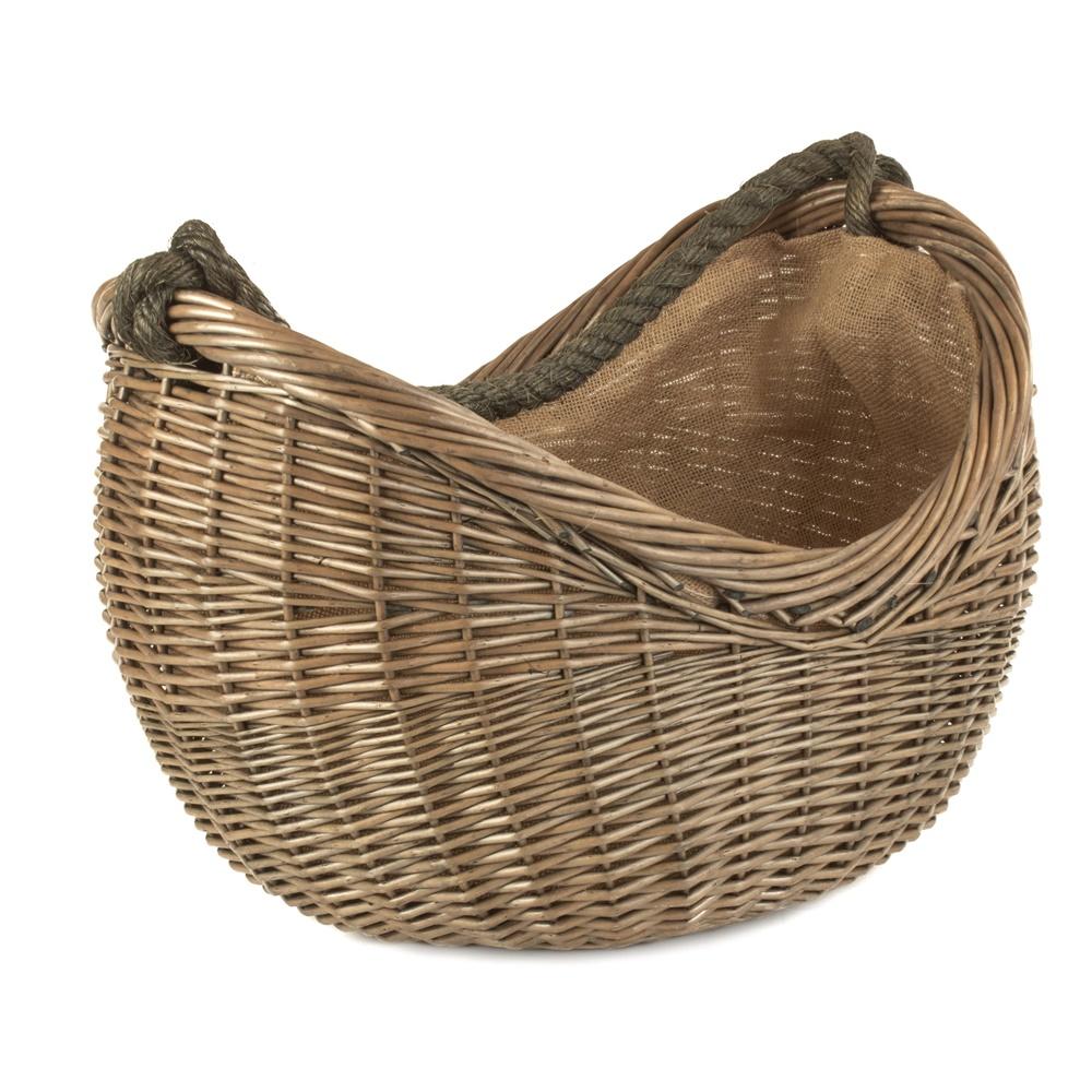 Antique Wash Rope Handled Wicker Log Basket
