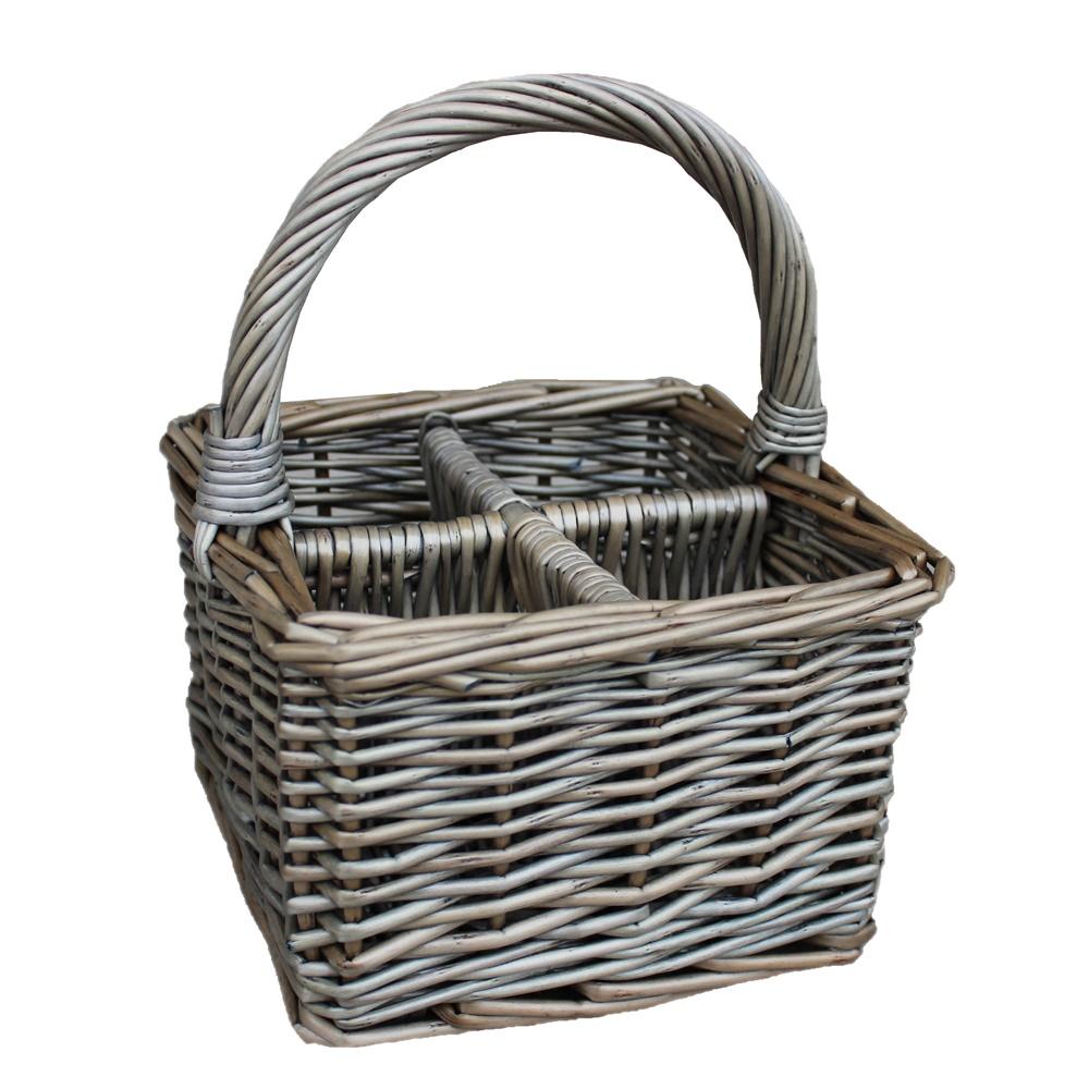 Antique Wash Square 4 Section Cutlery Wicker Basket