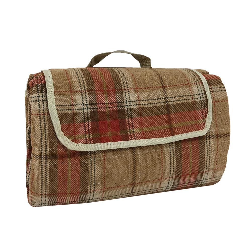 Burnt Orange Polyester Fleece Tartan Picnic Blanket