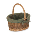 Green Tweed Lined Country Oval Wicker Shopping Basket