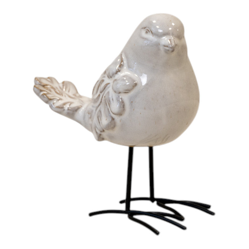 Medium Glazed Ceramic Bird Ornament with Textured Detail