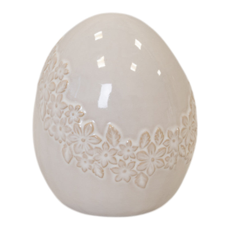 Large Ceramic Egg with Flower Garland