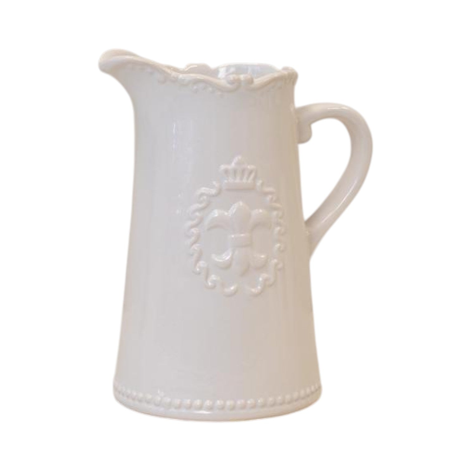 White Ceramic Jug 19cm Fleur De Lis