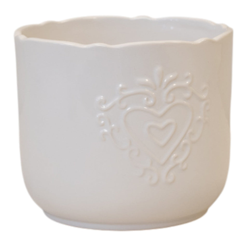 Large White Ceramic Pot Td14.5cm Heart Design