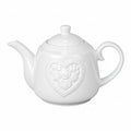 White Ceramic Teapot with Floral Heart Detail