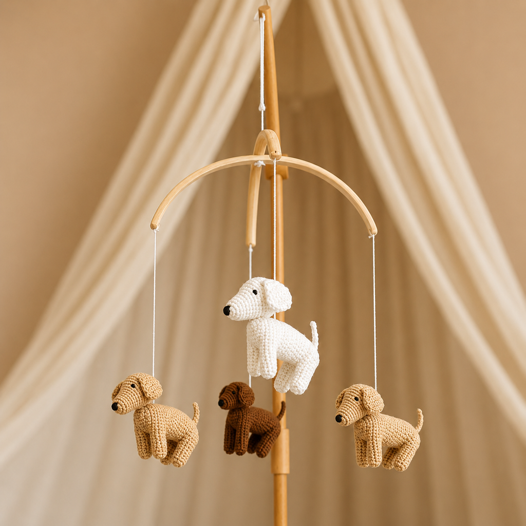Handmade crochet dogs baby mobile