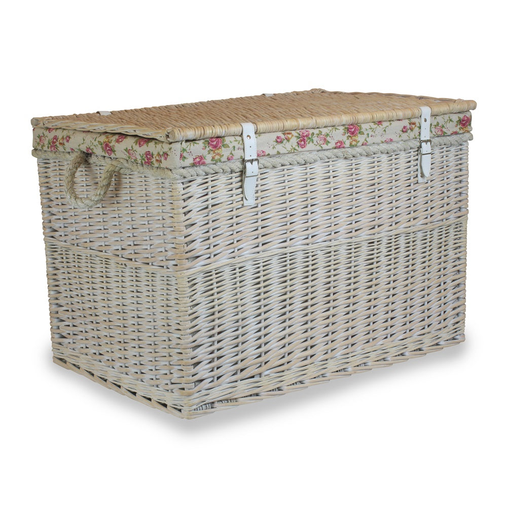 Large Whitewash Finish Storage Wicker Basket