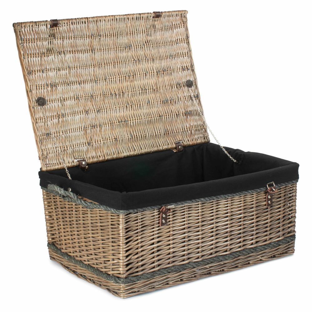 72cm Antique Wash Rope Handled Picnic Basket