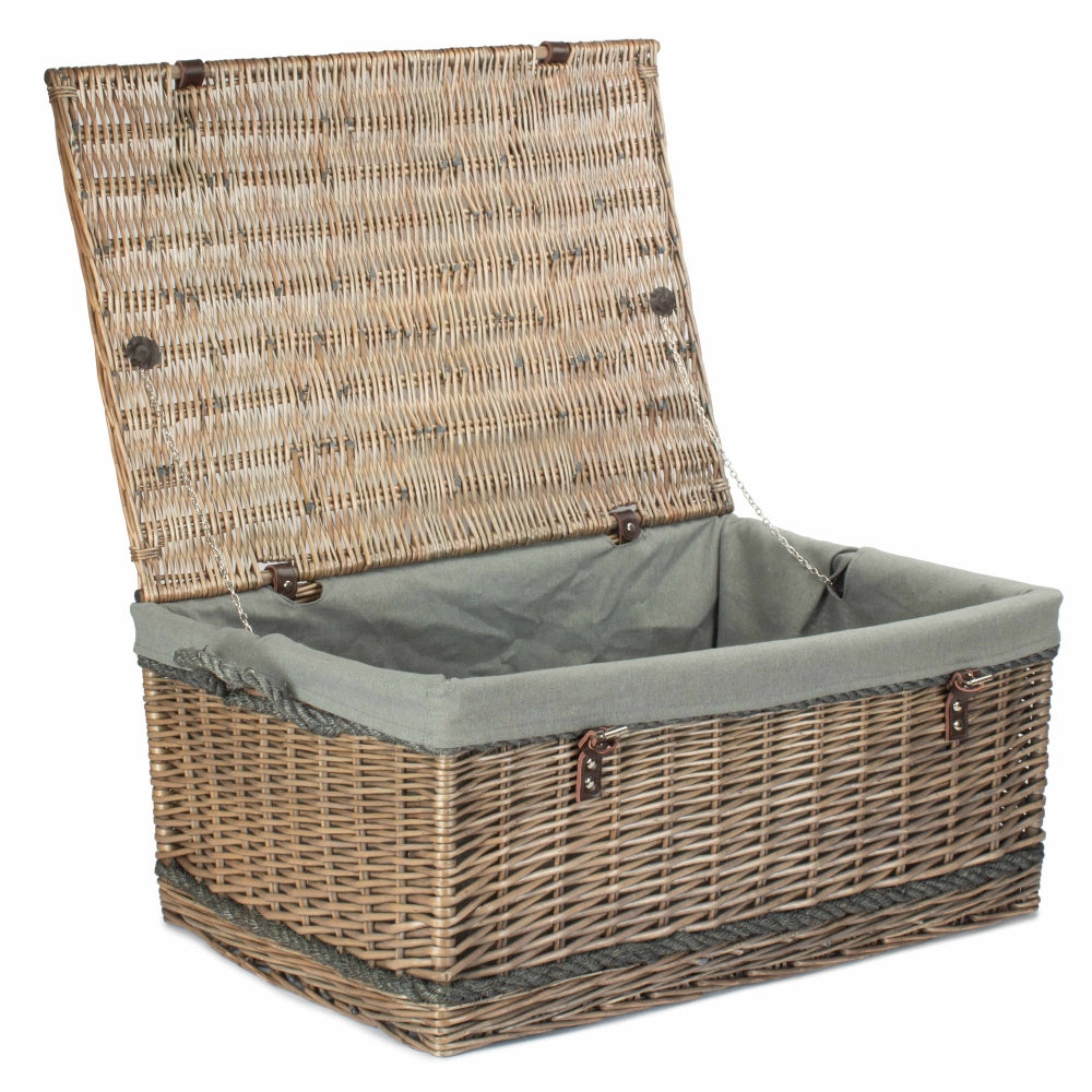 72cm Antique Wash Rope Handled Picnic Basket