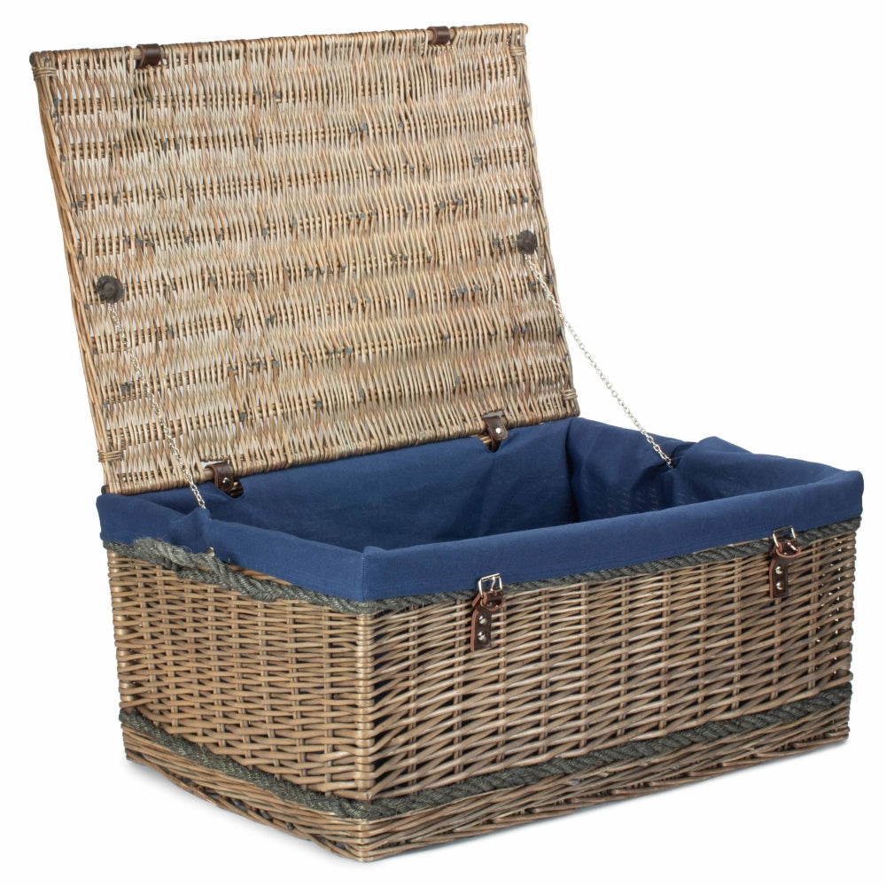 72cm Antique Wash Rope Handled Picnic Basket