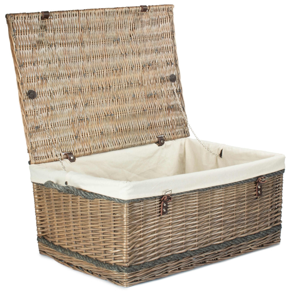 72cm Antique Wash Rope Handled Picnic Basket