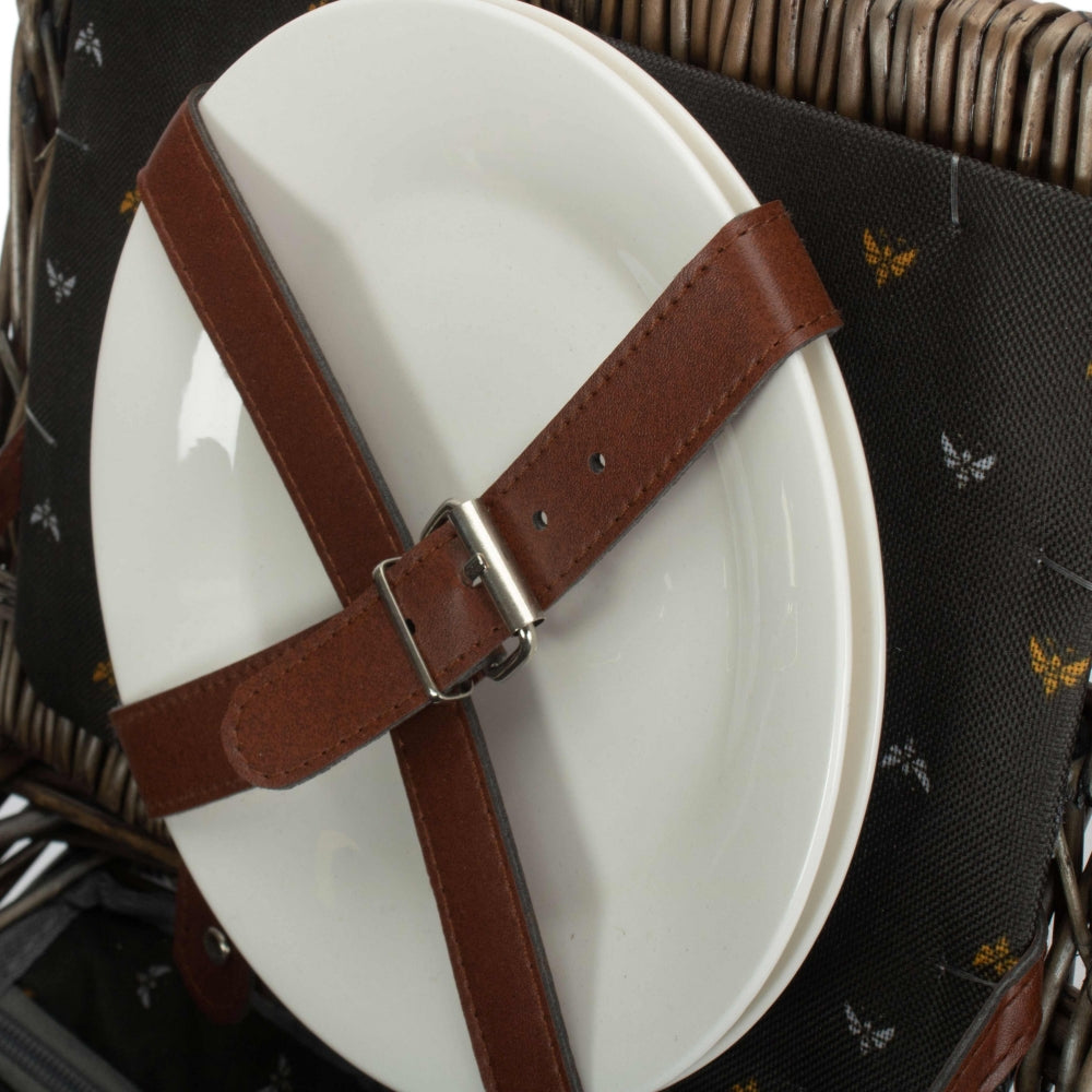2 Person Nature Pattern Butterfly Lidded Fitted Picnic Basket