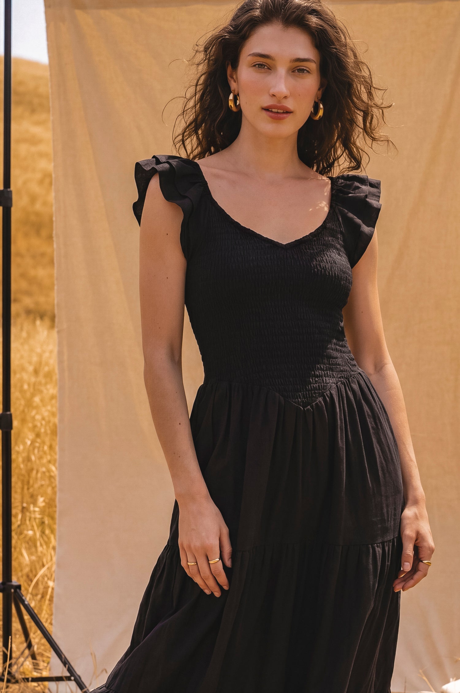 Giuseppina Smocked Linen Midi Dress