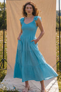Giuseppina Smocked Linen Midi Dress