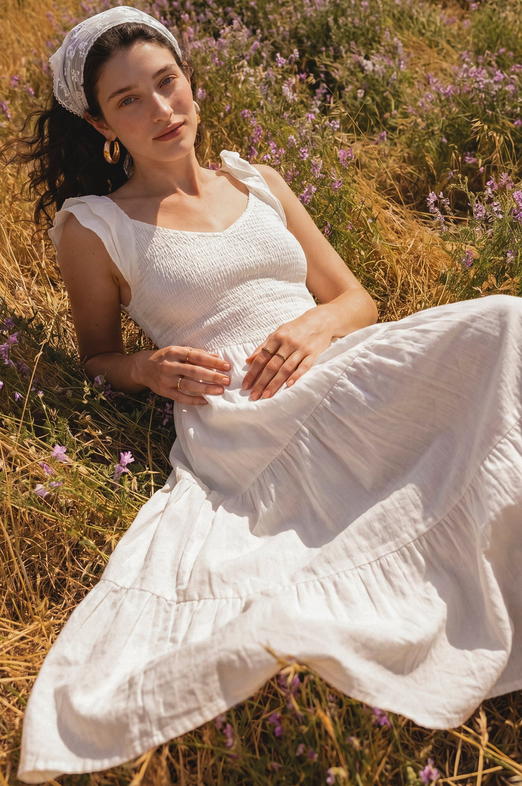 Giuseppina Smocked Linen Midi Dress
