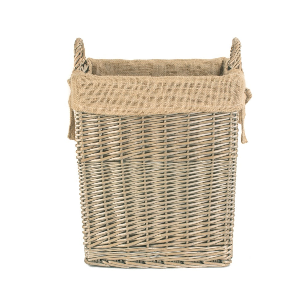 Small Rectangular Hessian Lined Wicker Log Basket