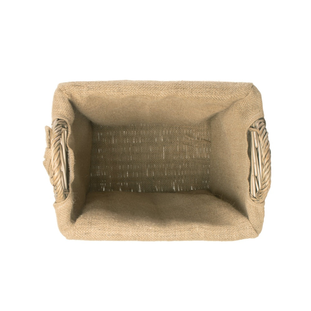 Small Rectangular Hessian Lined Wicker Log Basket