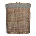 Antique Wash Grey Cotton Lined Oval Willow Laundry Basket