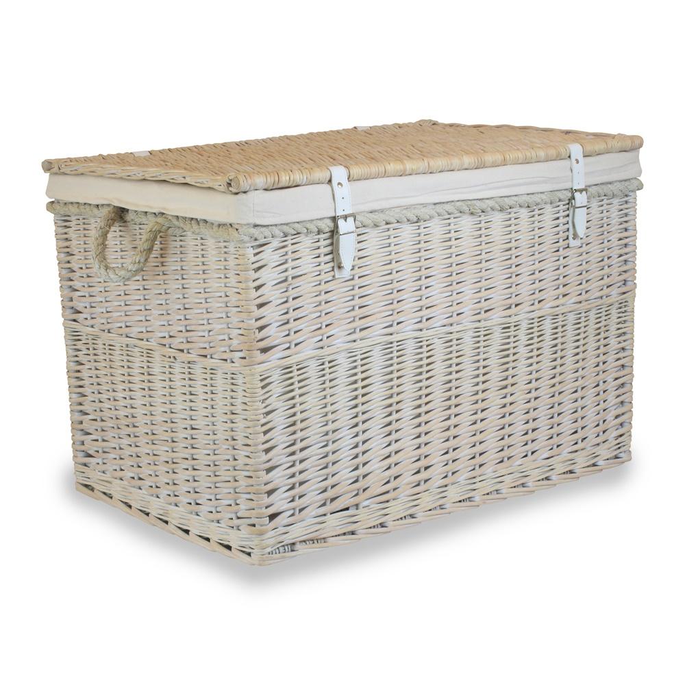 Large Whitewash Finish Storage Wicker Basket