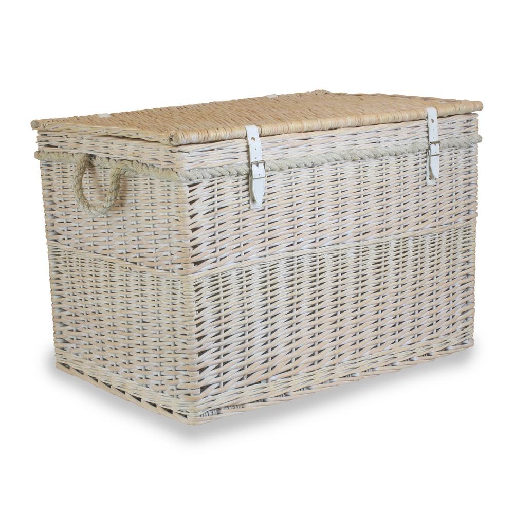 Large Whitewash Finish Storage Wicker Basket