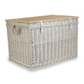 Large Whitewash Finish Storage Wicker Basket