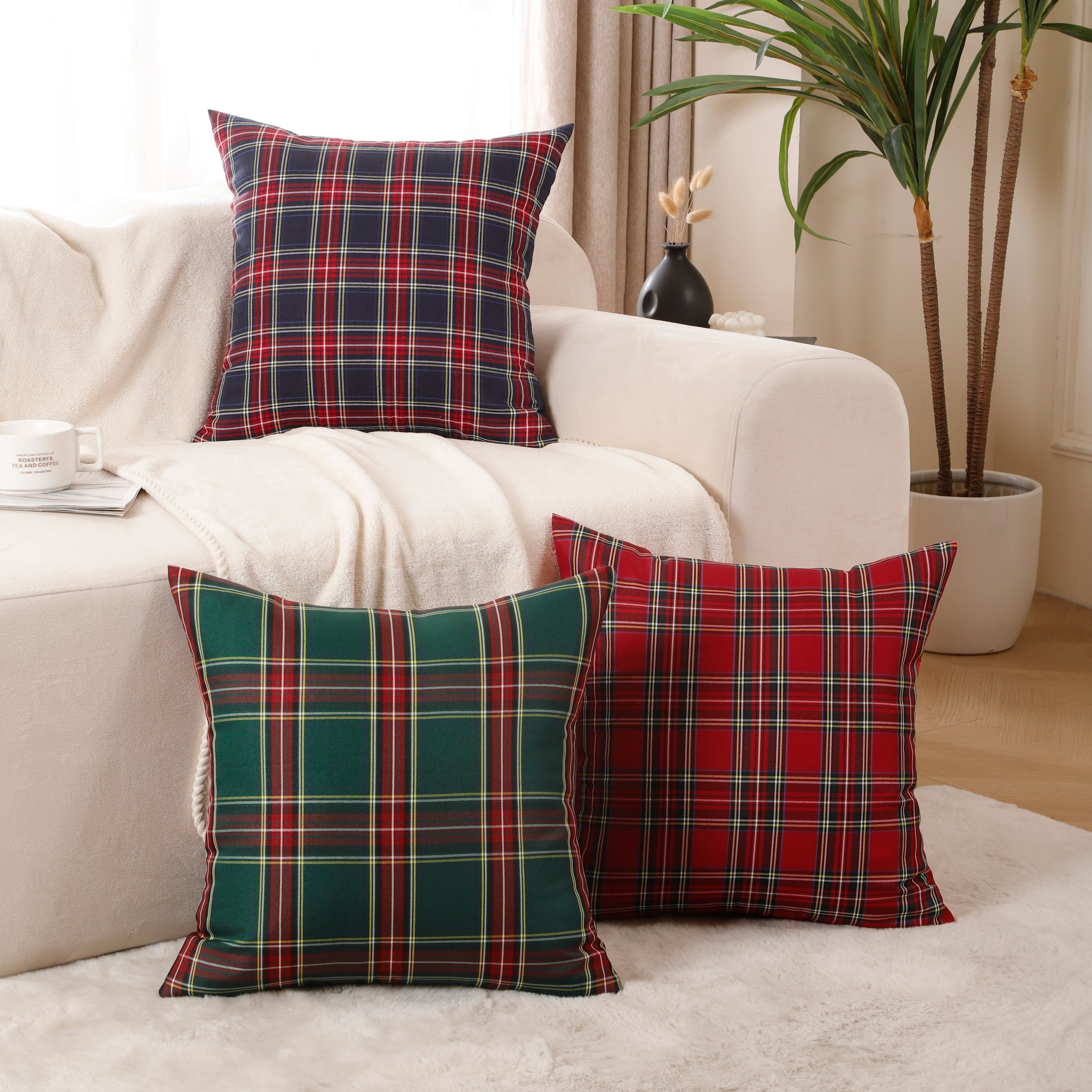 Polyester Cotton Tartan Check Cushion Cover Home Sofa 45x45 CM (18"x18") -  Multiple Designs