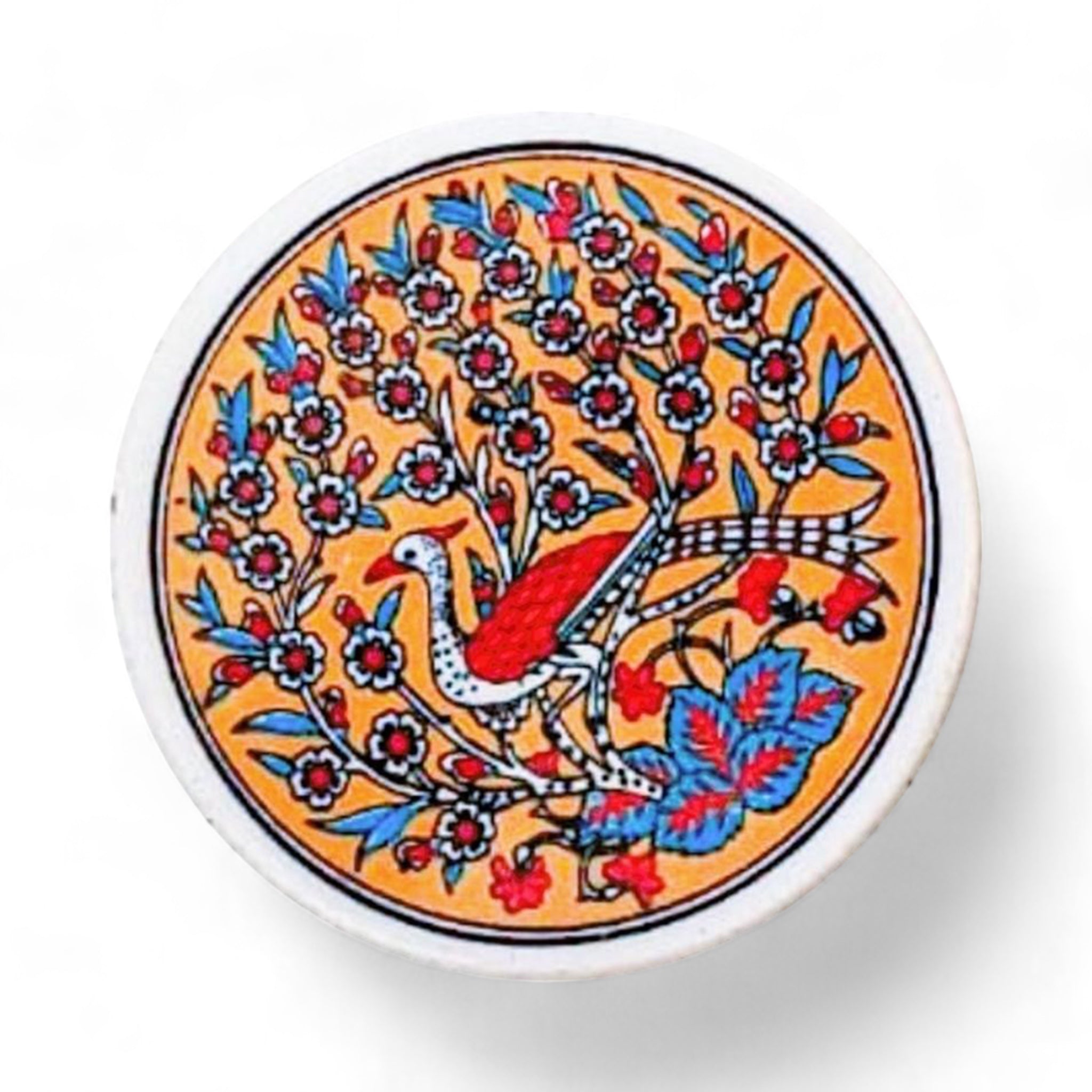 Ceramic Coasters – Iznik, Yellow Peacock – 10cm