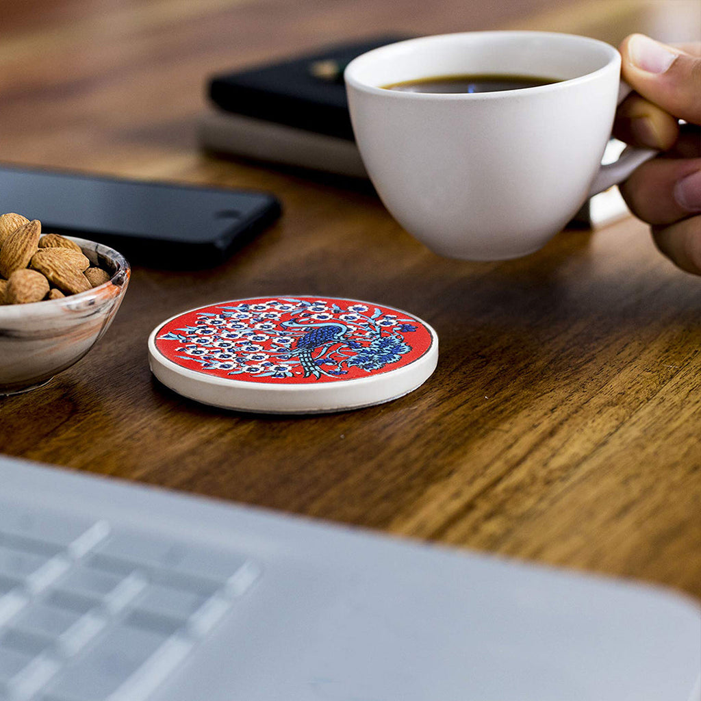Ceramic Coasters – Iznik, Navy Peacock – 10cm