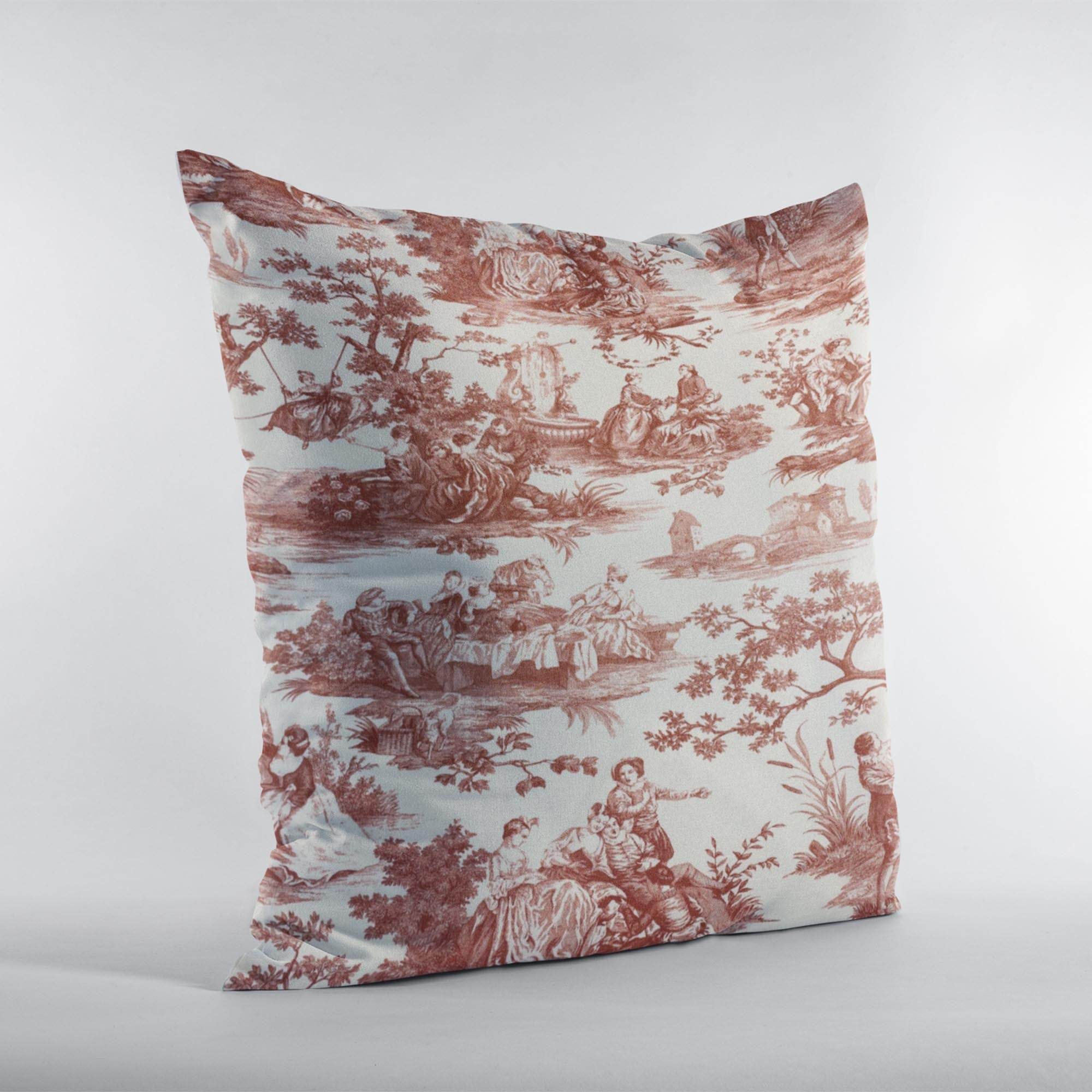 Plutus Red Beige Heritage Haven Picture Luxury Throw Pillow