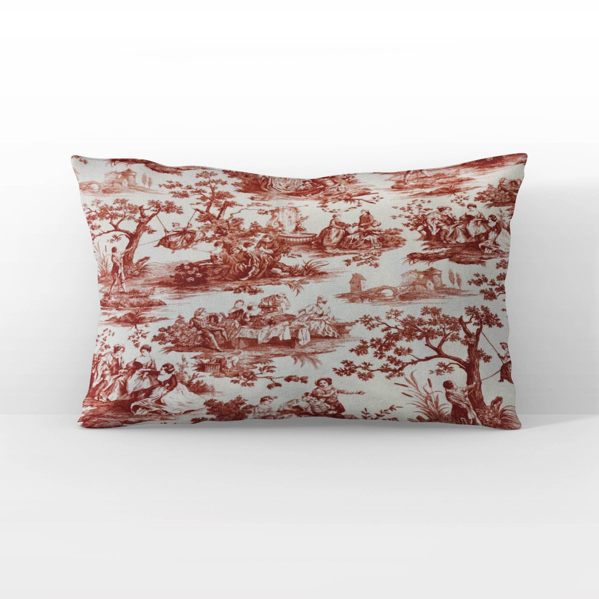 Plutus Red Beige Heritage Haven Picture Luxury Throw Pillow