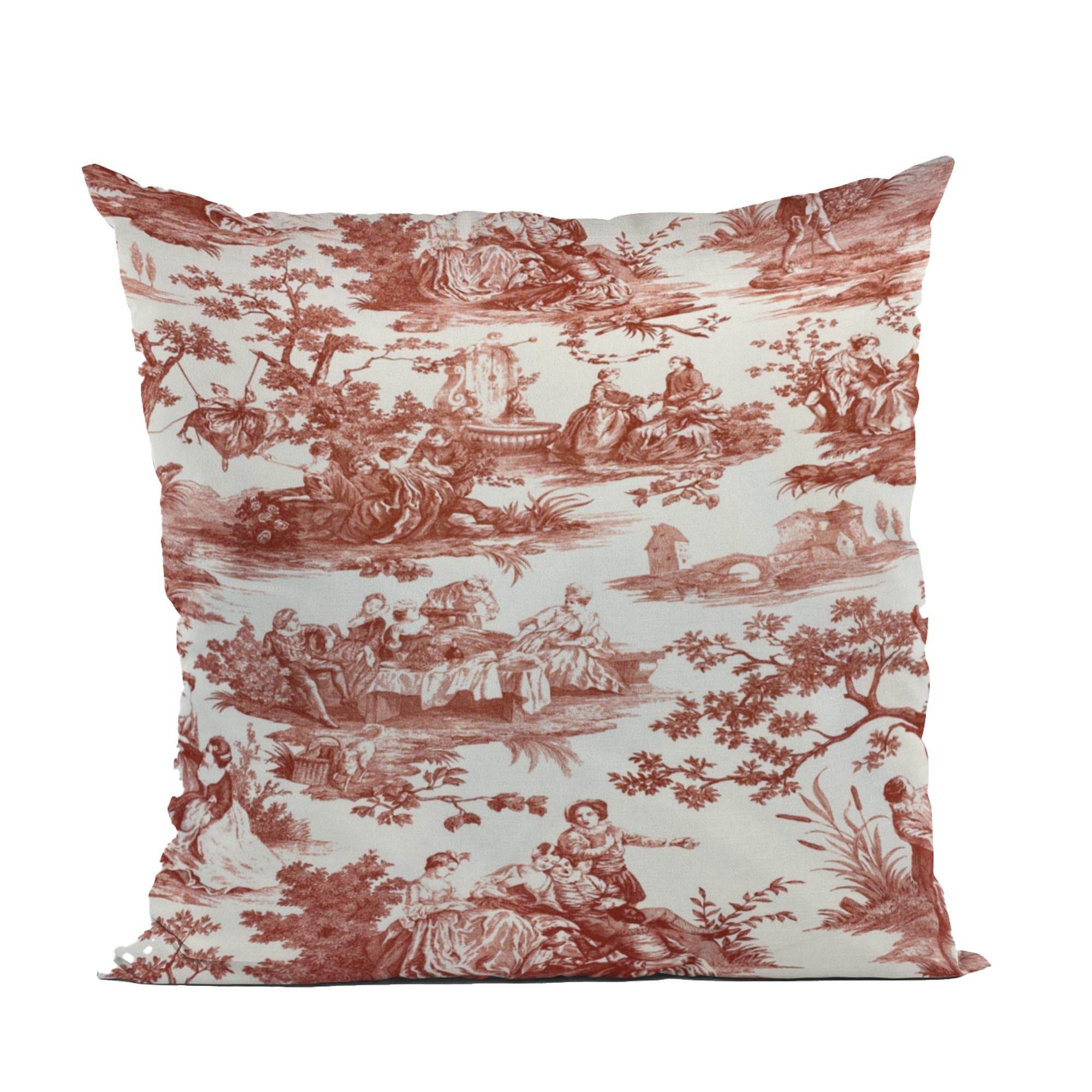 Plutus Red Beige Heritage Haven Picture Luxury Throw Pillow