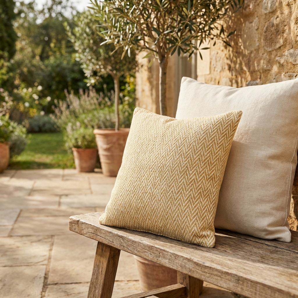Saffron Love Yellow Ikat Luxury Outdoor/Indoor Throw Pillow