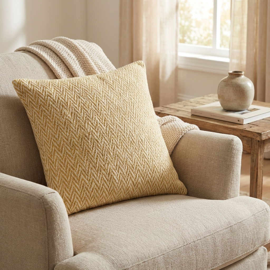 Saffron Love Yellow Ikat Luxury Outdoor/Indoor Throw Pillow