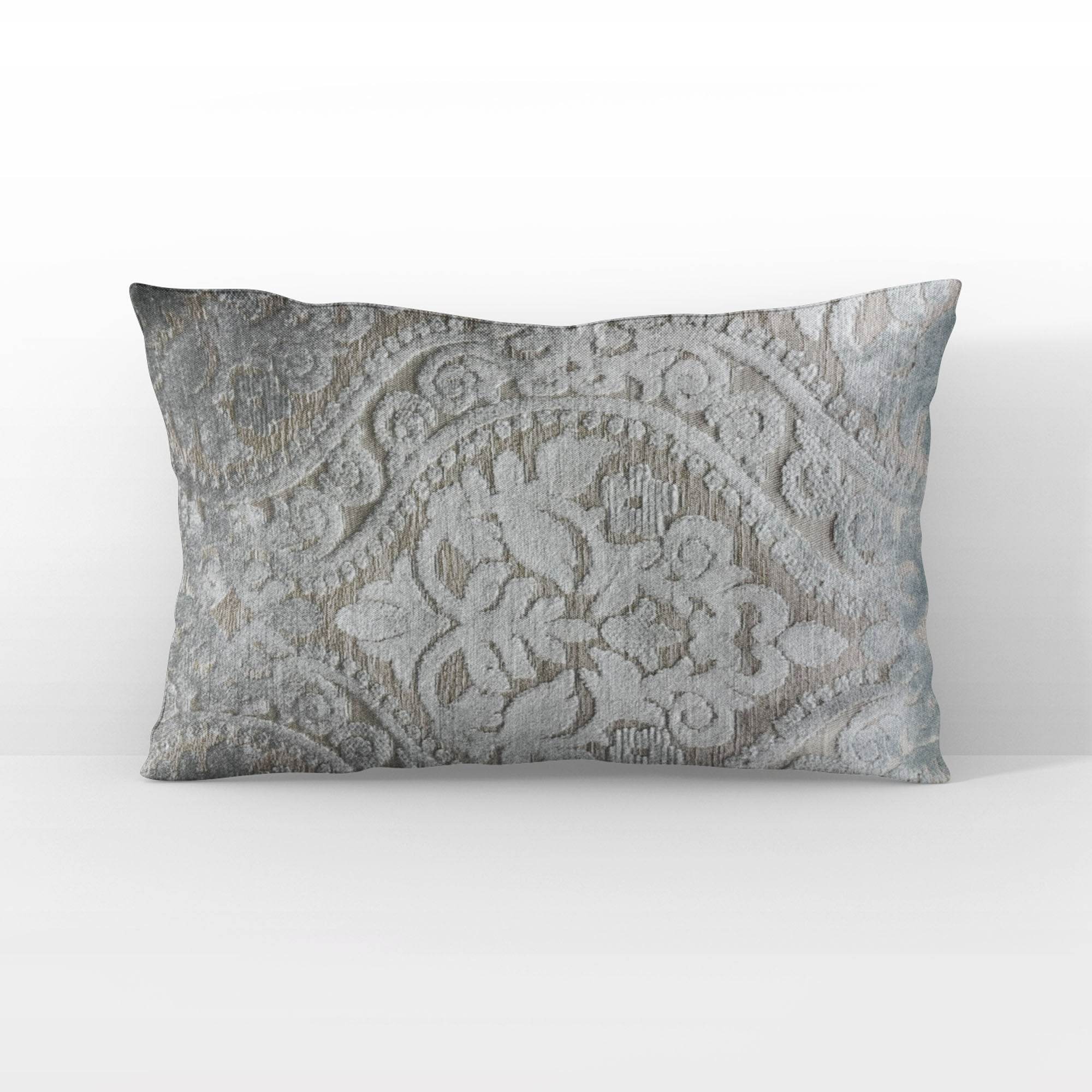 Plutus Versailles Grandeur Damask Gray Silver Velvet Luxury Throw Pillow