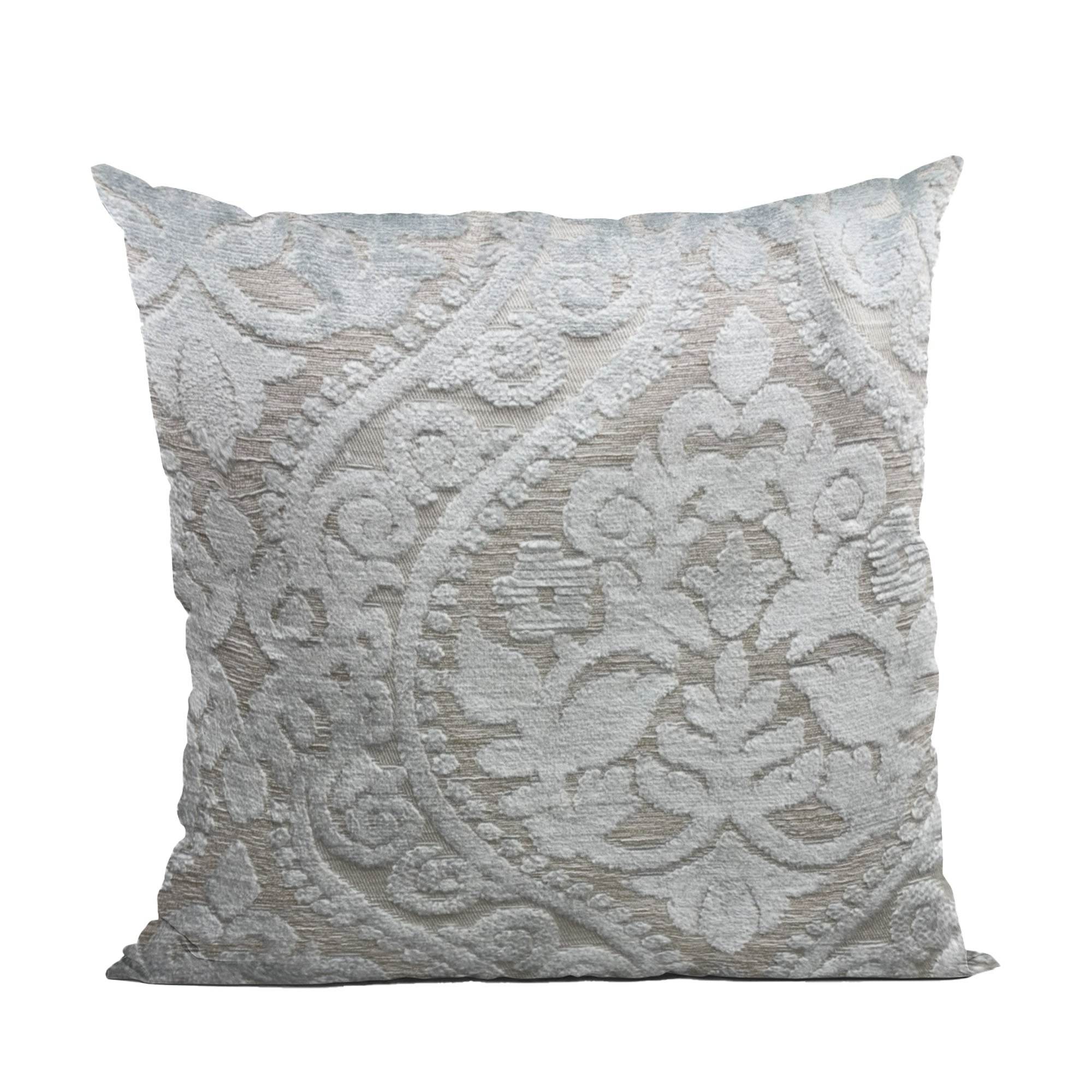 Plutus Versailles Grandeur Damask Gray Silver Velvet Luxury Throw Pillow