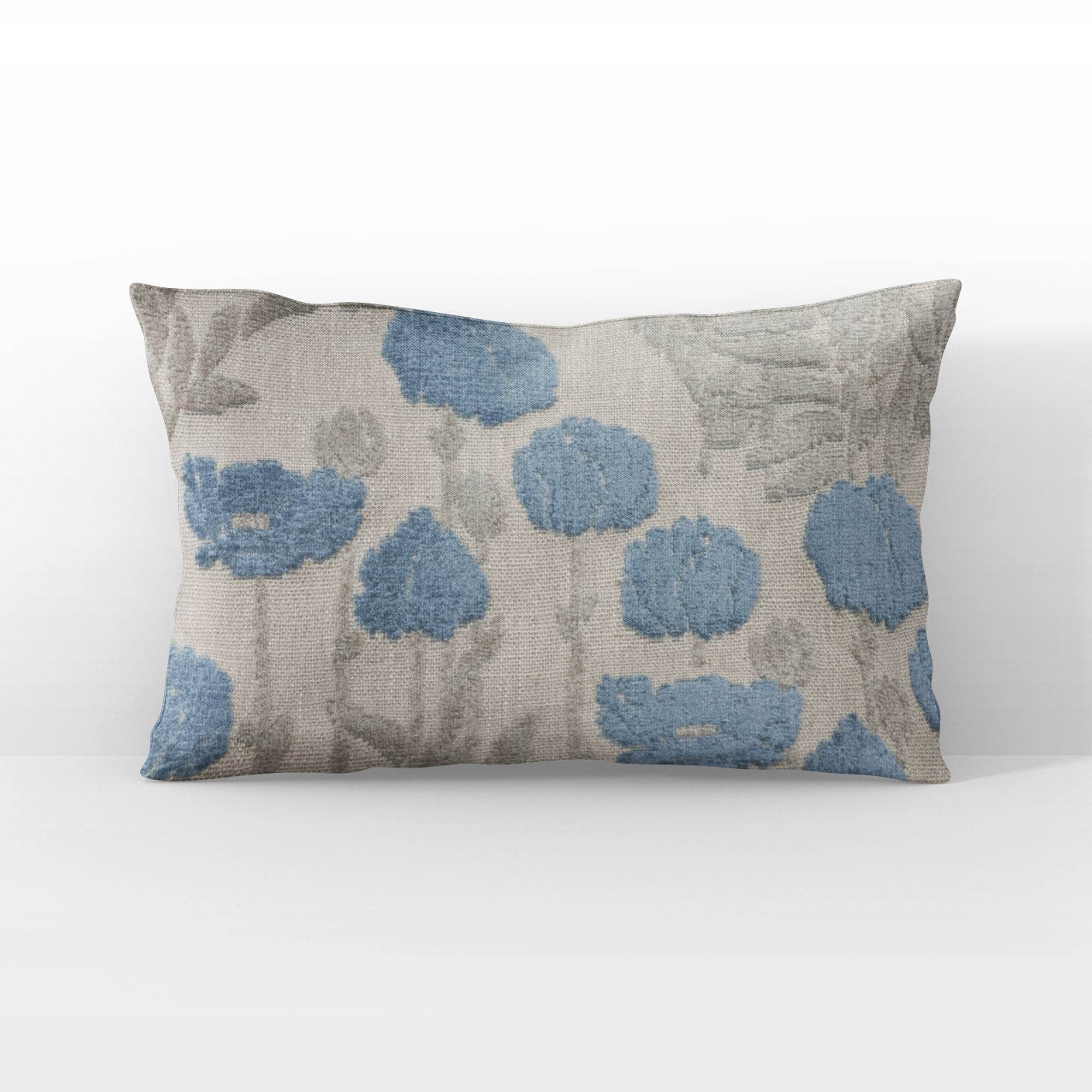 Plutus Enchanted Rose Floral Blue Gray Velvet Luxury Throw Pillow