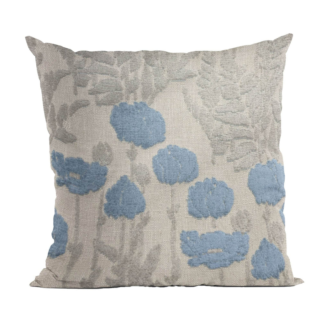 Plutus Enchanted Rose Floral Blue Gray Velvet Luxury Throw Pillow