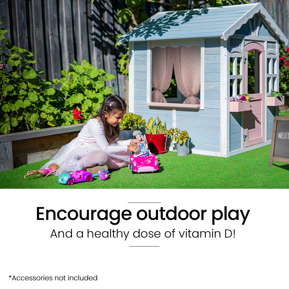 NNEMB Cubby House, Outdoor Wooden DIY Timber Cottage Style Playhouse, for Children