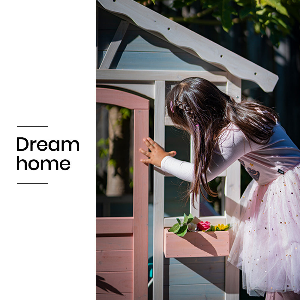 NNEMB Cubby House, Outdoor Wooden DIY Timber Cottage Style Playhouse, for Children