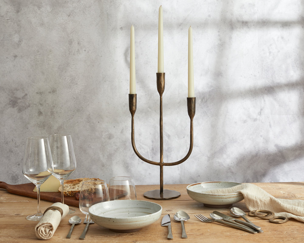 Camille Iron Candelabra – Rustic 3-Arm Black Trident Candlestick