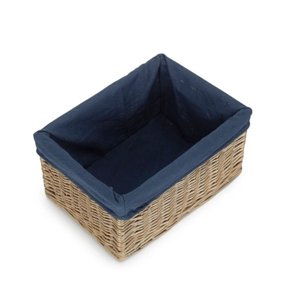 Antique Wash Navy Cotton Lined Willow Storage Basket