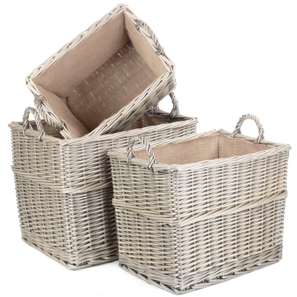 Rectangular Hessian Lined Wicker Log Basket